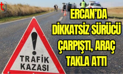 Ercan’da Dikkatsiz Sürücü Çarpıştı, Araç Takla Attı