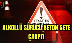 Alkollü sürücü beton sete çarptı