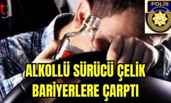 Alkollü sürücü çelik bariyerlere çarptı