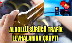 Alkollü sürücü trafik levhalarına çarptı