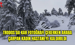 Trodos’da kar fotoğrafı çekerken araba çarpan kadın hastaneye kaldırıldı