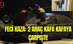 Feci kaza: 2 araç kafa kafaya çarpıştı!