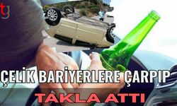 Çelik bariyerlere çarpıp takla attı