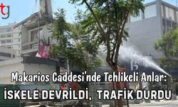 Makarios Caddesi’nde Tehlikeli Anlar: İskele Devrildi, Trafik Durdu