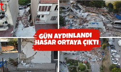 Yıkılan binaların sabahın ışığında görüntüleri