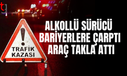 Alkollü sürücü tabelaya ve bariyerlere çarptı