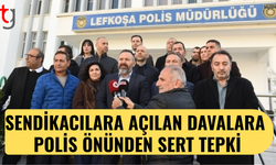 Sendikalardan polis önünde dava tepkisi