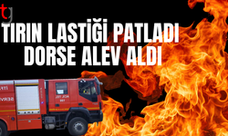 Tırın lastiği patladı, yangın çıktı