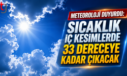 Meteoroloji Duyurdu: Sıcaklık İç Kesimlerde 33 Dereceye Kadar Çıkacak