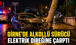 Girne'de Alkollü Sürücü Elektrik Direğine Çarptı