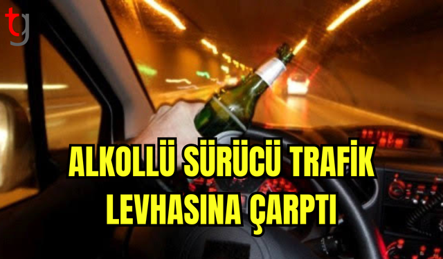 Alkollü Sürücü Trafik Levhasına Çarptı