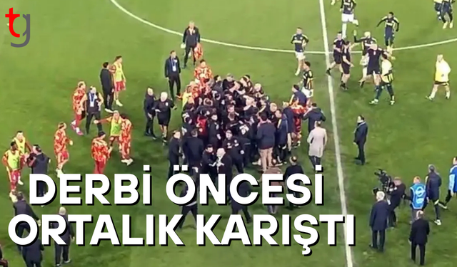 Fenerbahçe-Galatasaray derbisi öncesi ısınan oyuncular arasında kavga çıktı