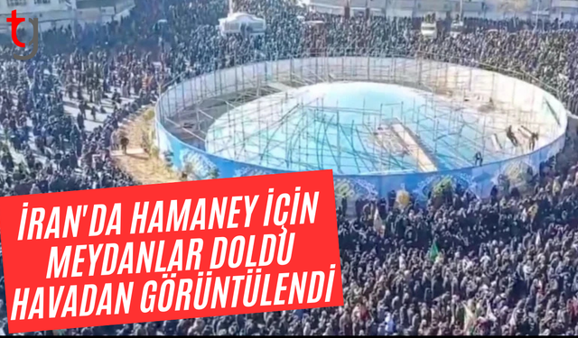 İran'da Hamaney'in ölümü sonrası meydanlara inen kalabalık havadan görüntülendi