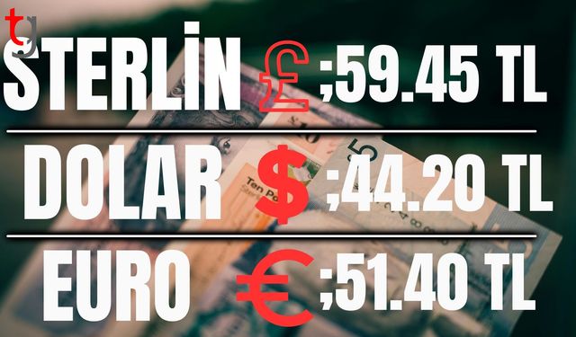 Sterlin 59,45 TL, euro 51,40 TL, dolar 44,20 TL’den işlem görüyor