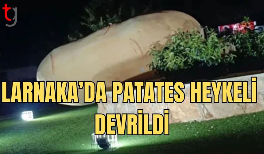 Larnaka’da patates heykeli kötü hava şartları yüzünden devrildi