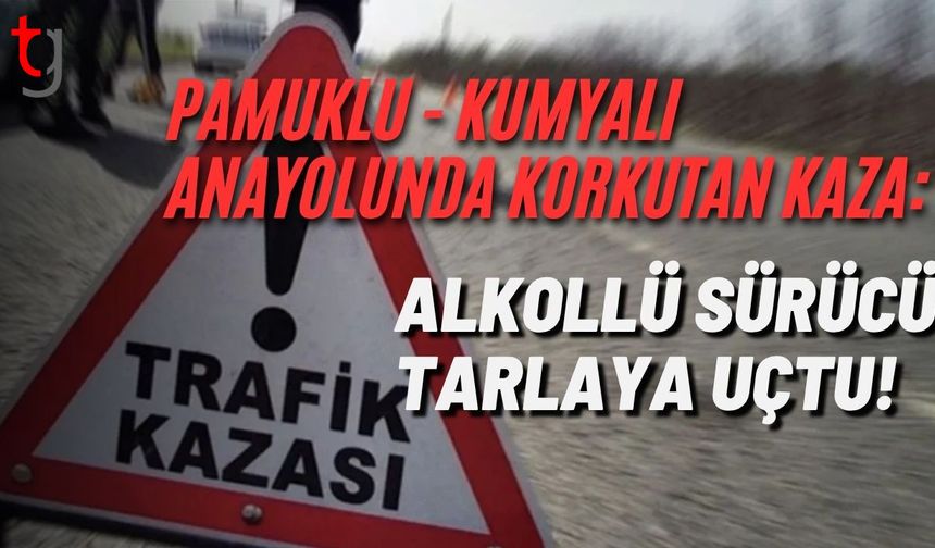 Pamuklu - Kumyalı Anayolunda Korkutan Kaza: Alkollü Sürücü Tarlaya Uçtu!