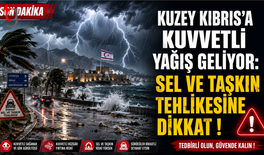 Kuzey Kıbrıs’a kuvvetli yağış geliyor: Sel ve taşkın tehlikesine dikkat