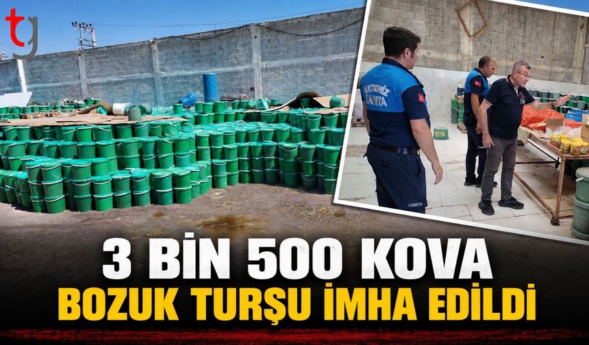 MERSİN’DE 3 BİN 500 KOVA BOZUK TURŞU ELE GEÇİRİLDİ