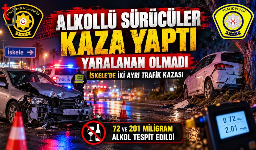 İSKELE’DE İKİ AYRI ALKOLLÜ TRAFİK KAZASI
