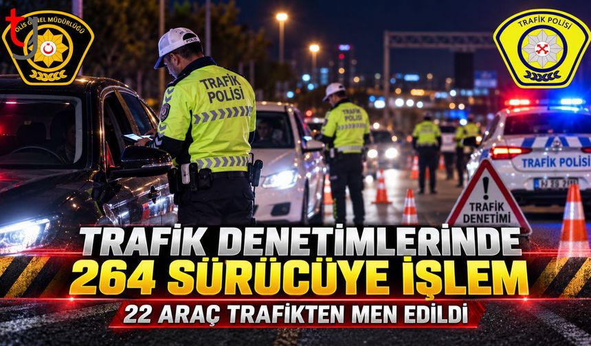 Trafik Denetimlerinde 264 Sürücüye Yasal İşlem: 22 Araç Trafikten Men Edildi
